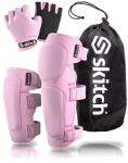 SKITCH Skateboard Protective Safety Gear Set for Kids Teens | Premium Lycra Sport Knee Pads + Elbow Pads + Padded Gloves + Carry Bag | Scooter Roller Skate Inline Skating Rollerblading | Rosy Pink (S)