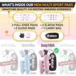 SKITCH Skateboard Protective Safety Gear Set for Kids Teens | Premium Lycra Sport Knee Pads + Elbow Pads + Padded Gloves + Carry Bag | Scooter Roller Skate Inline Skating Rollerblading | Rosy Pink (S)