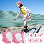 WayEee Kids Bike Helmet Set Skateboard Knee Pads, 7PCS Protective Gear Adjustable for Girls Boys 3-10 Age Elbow Pads Wrist Guards for Outdoor Sports Cycling Bike Roller Skating Scooter, Youth, Pink