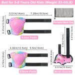 FIODAY Knee Pads for Kids Protective Gear Set Adjustable Kids Knee Pads and Elbow Pads with Wrist Guard for Girls Roller Skates Cycling Bike Skateboard Scooter, 3-8 Years,Rainbow Pink
