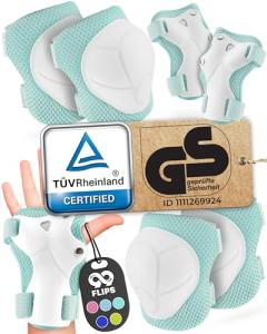 99FLIPS Toddler Knee and Elbow Pads Set - Knee Pads for Kids - Wrist Guards for Skating Protective Gear - Size SM Mint - Skateboard Roller Skates Scooter Ice Skates