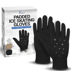 Kami-So Competition Ice Skating Jeweled Gloves | Figure Skating Gloves with Gel Wrist Protection and Crystals | Figure Skate Gear and Accessories for Practice | Black | Medium Waterproof