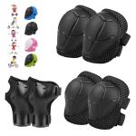 6PCS Kids Protective Gear Set, Knee Pads for Kids 3-10 Years Old, Toddler Elbow Pads, Wrist Guards, Skating Cycling Bike Rollerblading Scooter, Upgraded & Durable Material, Boys, Girls,Youth, Black