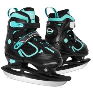MammyGol Adjustable Ice Skates for Kids Boys and Girls, Hockey Lace-Up Skate, Teal Ice Skating Size 1-4 for Beginner