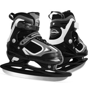 MammyGol Adjustable Ice Skates for Kids, Boys and Girls, Hockey Lace-Up Skate, Black Ice Skating Size M for Beginner