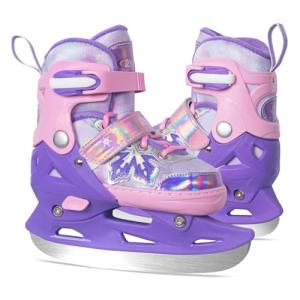 Nattork Adjustable Kids Ice Skates - 4 Size Adjustable Hockey Lace-Up Skates with Warm Plush Lining, Triple Safety Ankle Support, Stainless Steel Blades - Perfect for Boys and Girls Aged 3-12