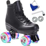 High Top Black PU Leather Quad Skates