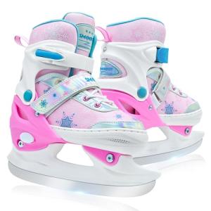 SMOOJOY Adjustable Kids Ice Skates for Girls Boys Comfortable, Smooth Blades Pink Snow Hockey Ice Skating Shoes for Outdoor Indoor Rink, Perfect for Beginner Winter Sports Ages 5-8