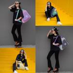 HEXIFUL Skate Bag to Carry Ice Skates, Inline Skates, Roller Skates and Quad Skates for Both Kids and Adults (Violet-Pink/Mint 020)