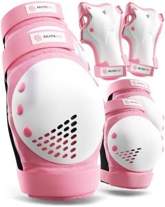 SKATEWIZ Adult Knee and Elbow Pads - Pink White