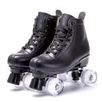 High Top Black PU Leather Quad Skates