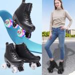 High Top Black PU Leather Quad Skates