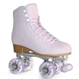 Adjustable Retro Suede Quad Roller Skates - Purple