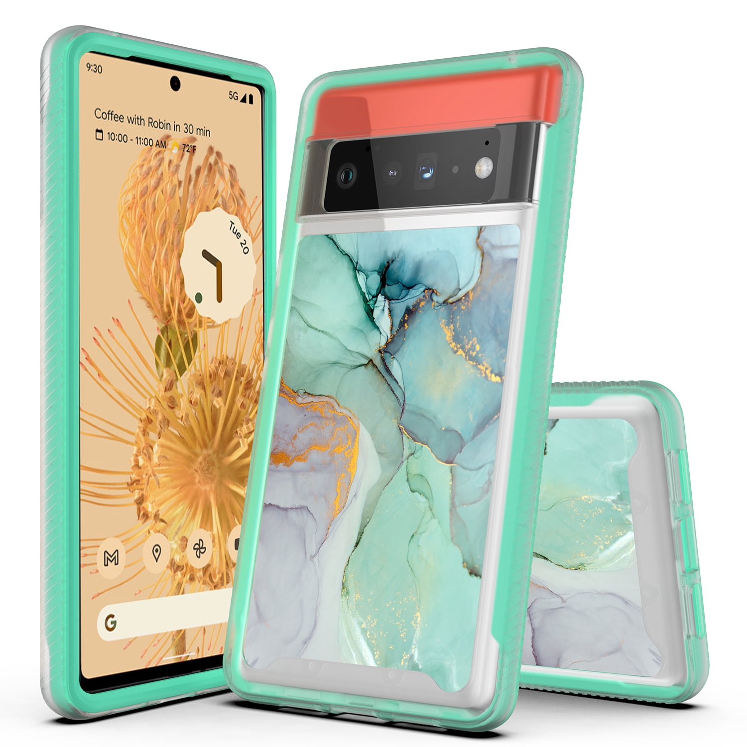 Google Pixel 6 Green Marble Hard Case