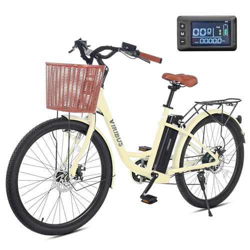 Viribus Women's Electric Bike with Basket, 40+ Mile Range
