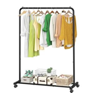 Rolling Clothes Rack with Shelves - Black Organizer