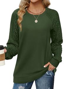 Trendy Green Long Sleeve Crew Neck Sweatshirt