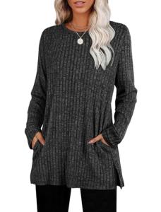Chic Dark Gray Ribbed Sweater for Work