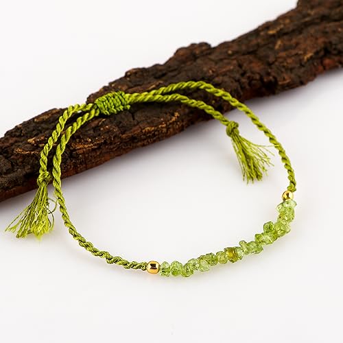 Peridot Chip Braided Bracelet, Energy Healing Gemstone Jewelry