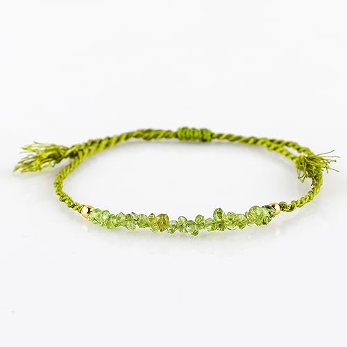 Peridot Chip Braided Bracelet, Energy Healing Gemstone Jewelry