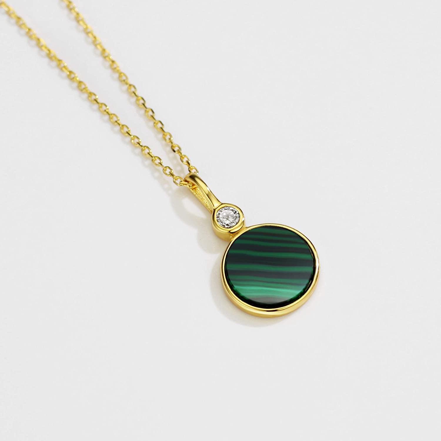Malachite Pendant Necklace - Gold Plated Sterling Silver