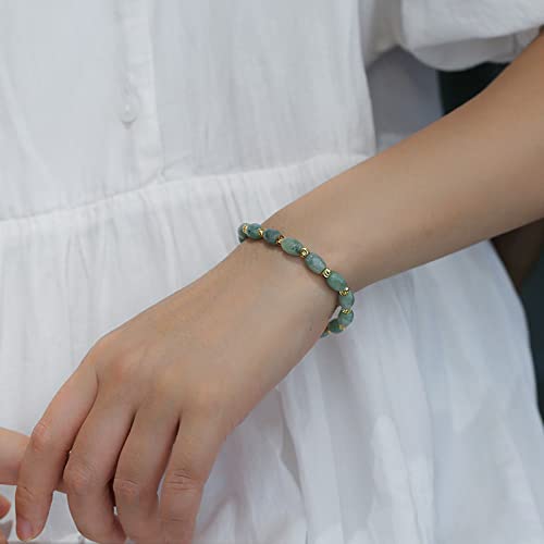 Emerald green natural jade beaded bracelet for women