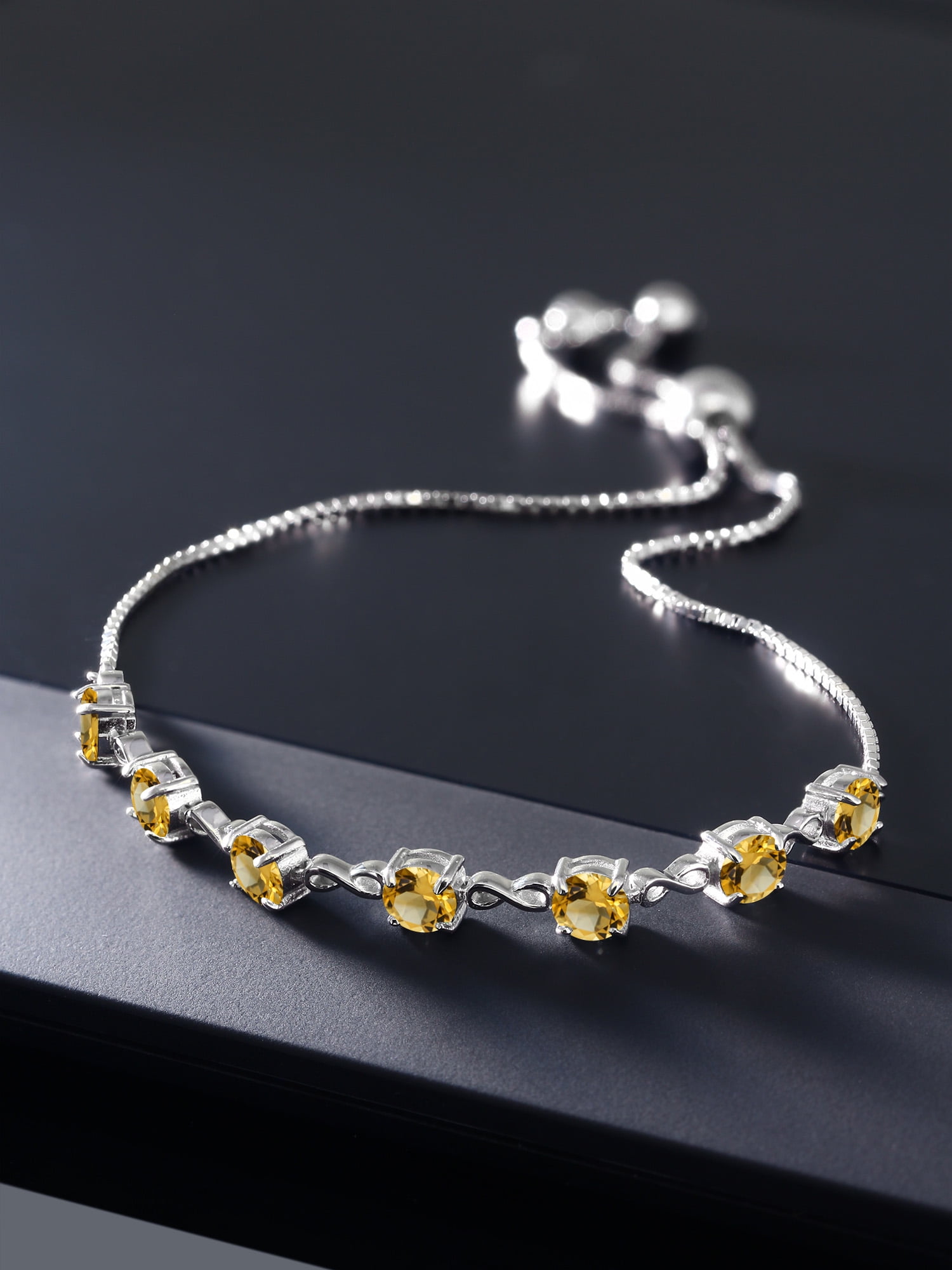 Round Yellow Citrine 925 Silver Tennis Bracelet - 2.24Ct