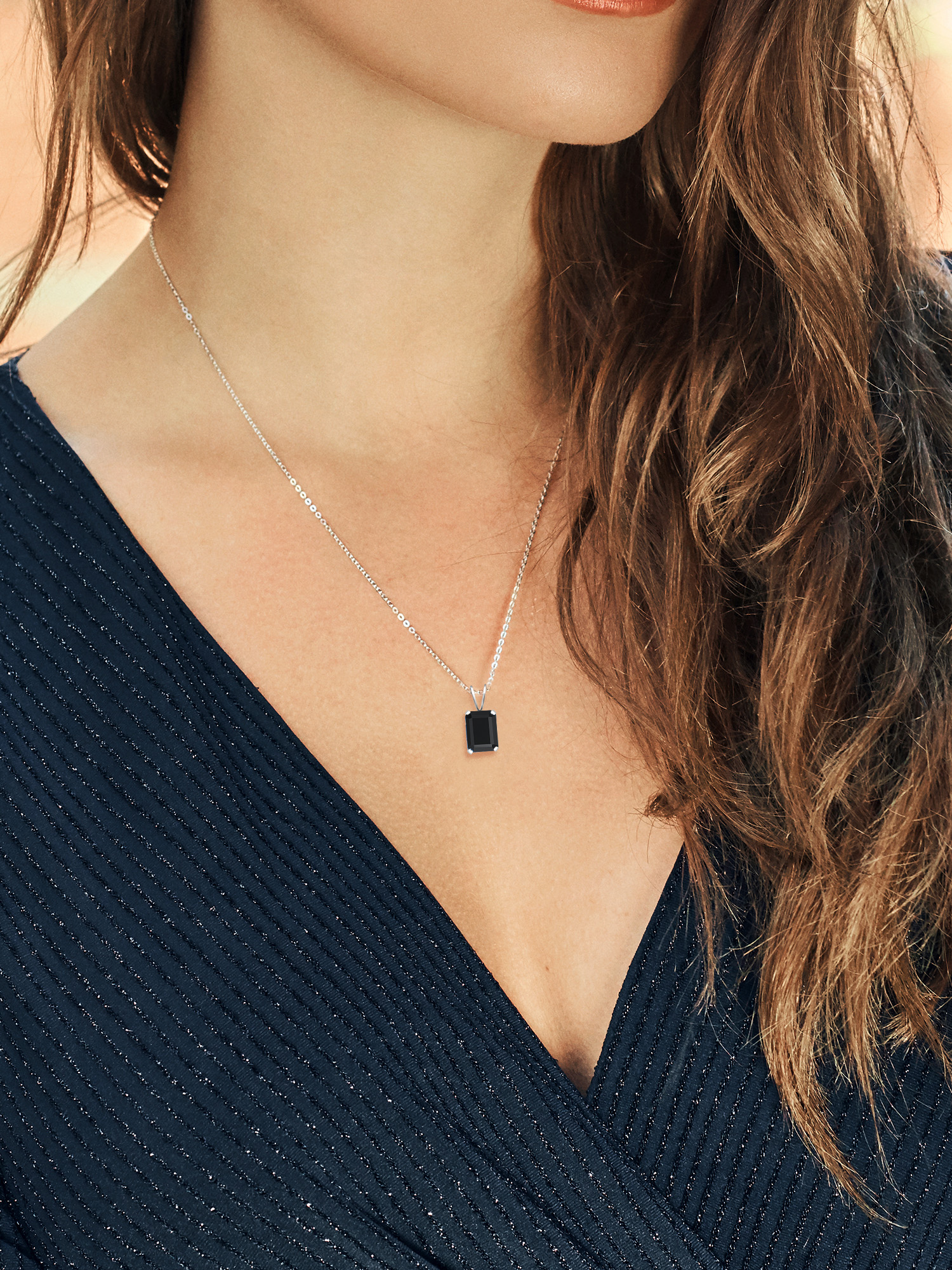 Black Onyx Pendant Necklace with Emerald Cut Gemstone