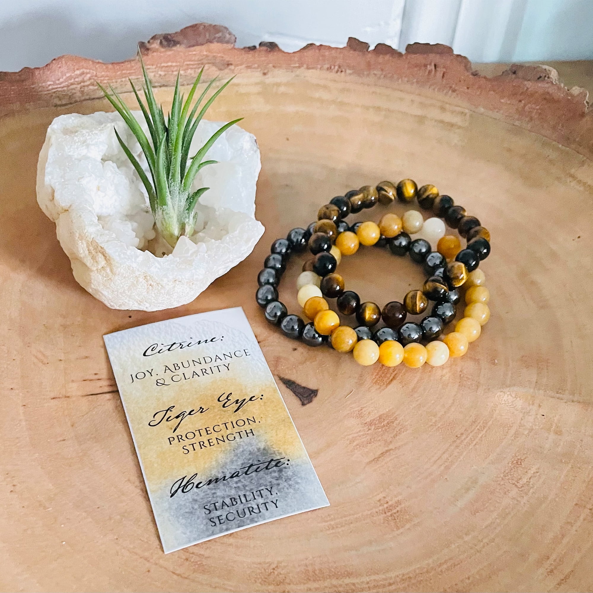 Yellow Citrine, Tiger Eye & Hematite Bracelet Set