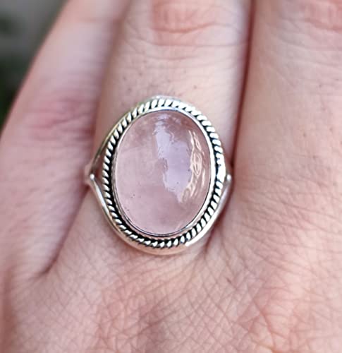 Handmade Rose Quartz Sterling Silver Women's Ring