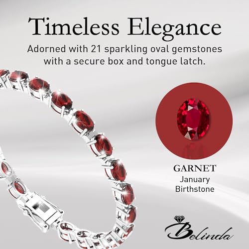 Belinda Jewelz - Garnet Gemstone Tennis Bracelet, 925 Silver