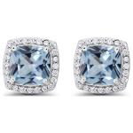 4 Ct Created Aquamarine Princess Cut Stud Earrings