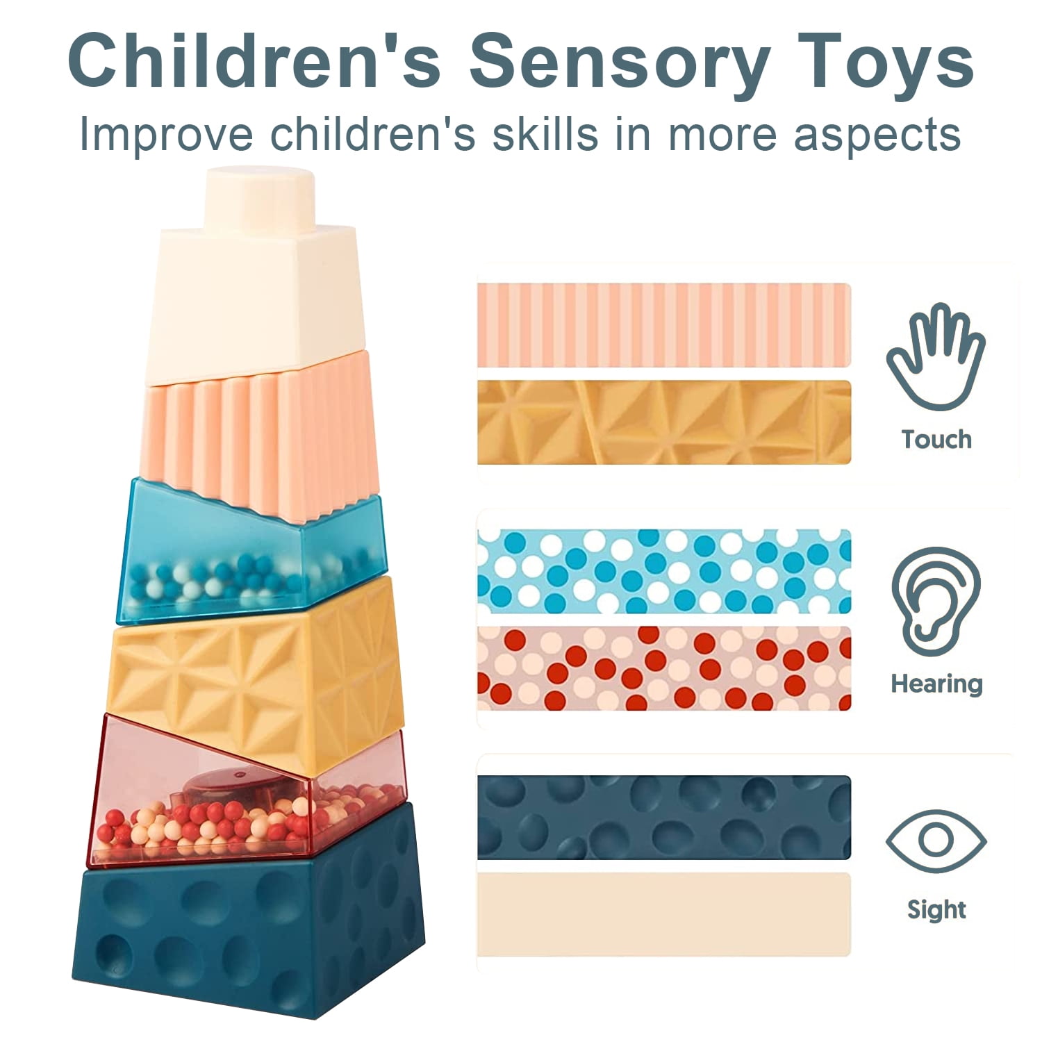 NBPOWER Baby Stacking Blocks - Montessori Sensory Toys