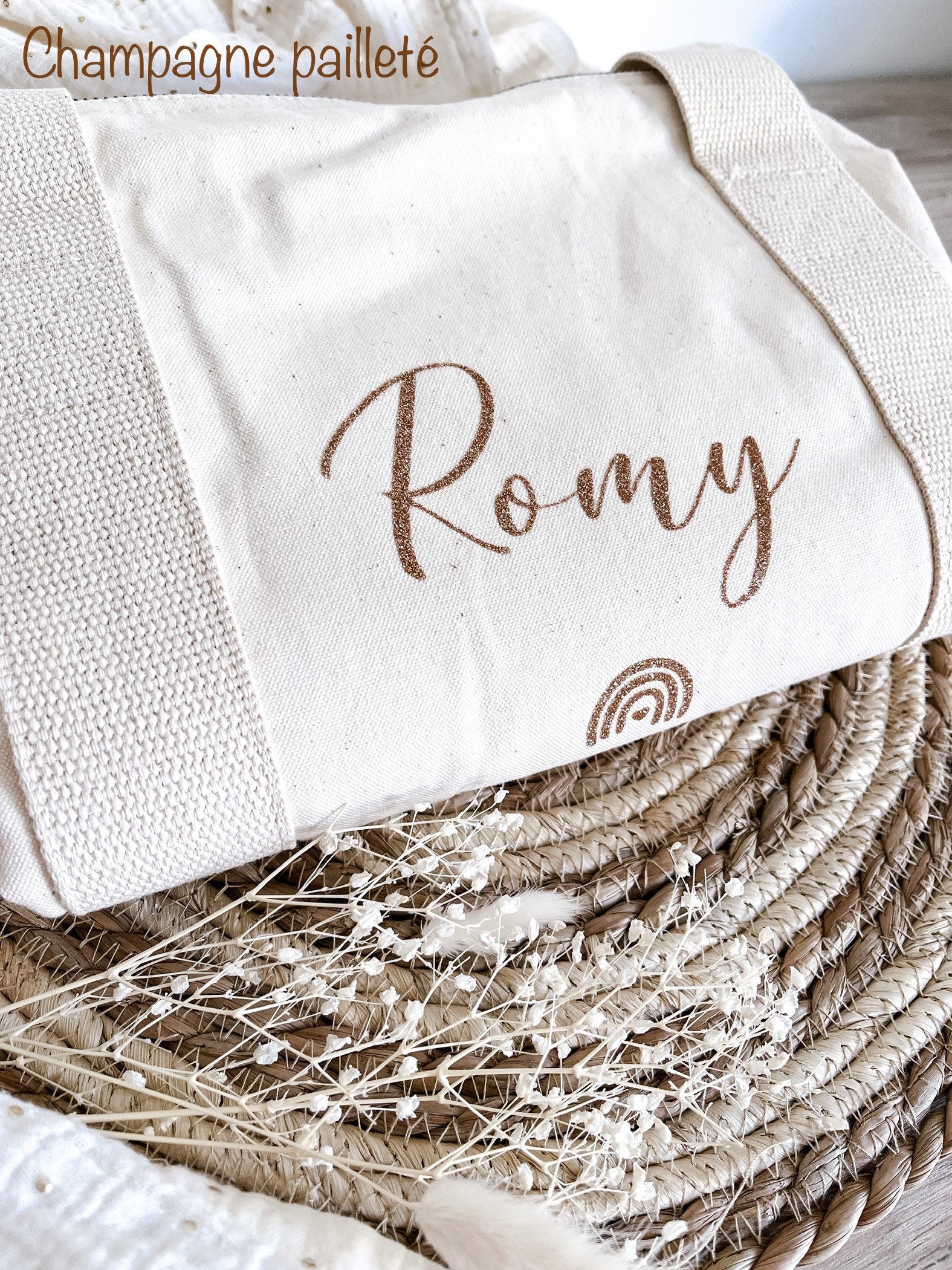 Organic Cotton Personalized Ecru Duffel Bag