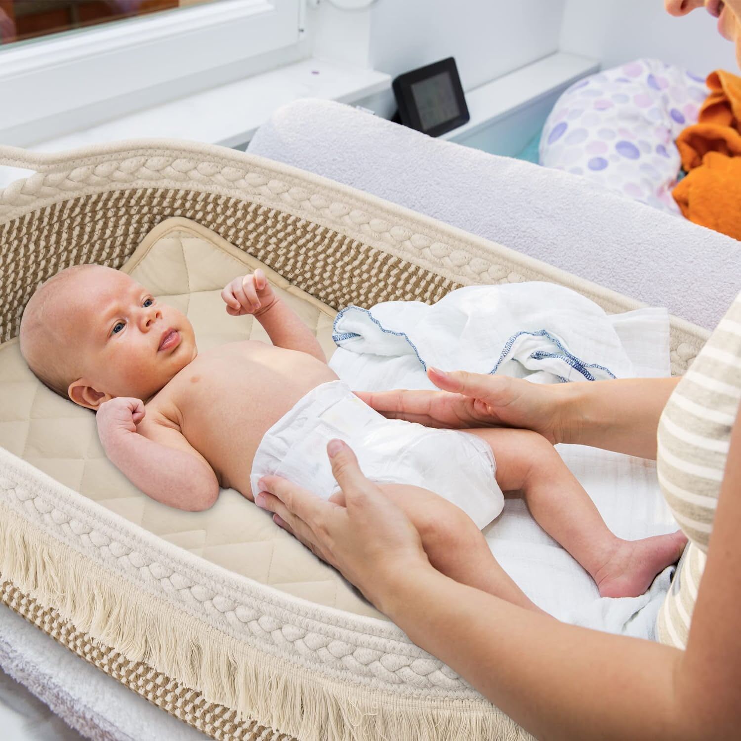 Handmade Woven Cotton Baby Changing Basket