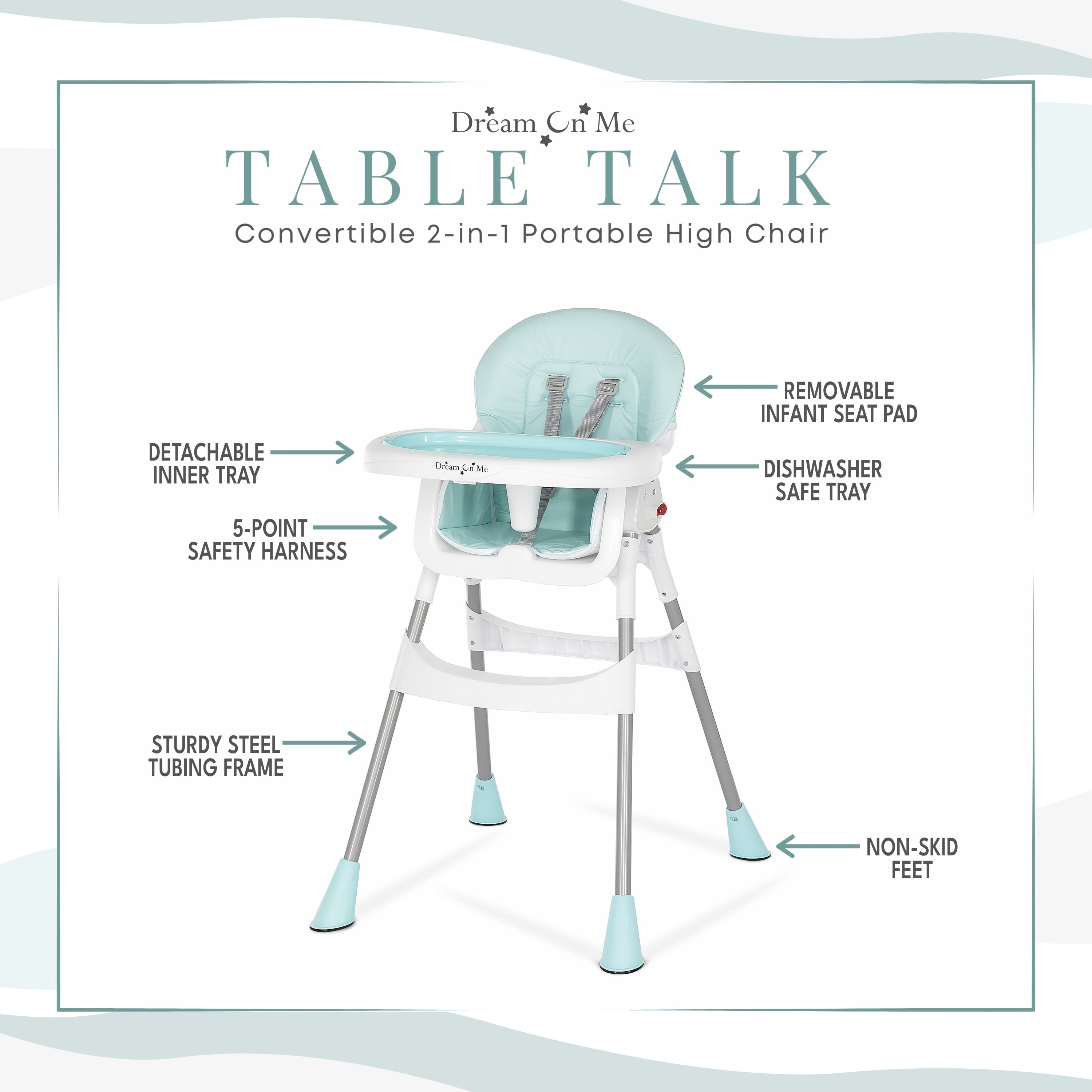 Dream On Me Portable High Chair, Aqua