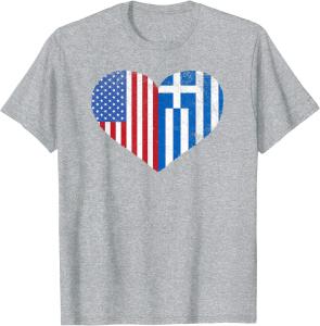 Greek Heritage Love Heart American Flag T-Shirt