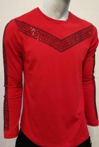 Men's Red Long Sleeve T-shirt with Greek Key