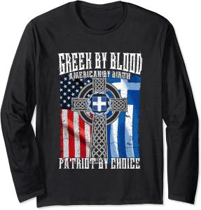 Greek By Blood American By Birth Long Sleeve Tee