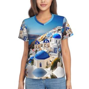 Santorini Sea View Print Casual Women's T-Shirt