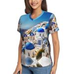 Santorini Sea View Print Casual Women's T-Shirt