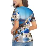 Santorini Sea View Print Casual Women's T-Shirt