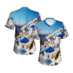 Santorini Sea View Print Casual Women's T-Shirt