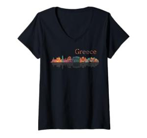 Greece Travel V-Neck T-Shirt for Women