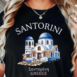 Santorini Blue Dome Church T-Shirt for Travelers