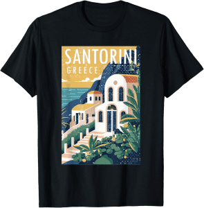 Vintage Santorini Beach Graphic Greek Islands Tee