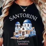 Santorini Blue Dome Church T-Shirt for Travelers