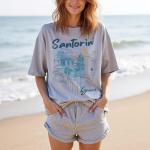 Santorini Beach Vacation T-Shirt for Women