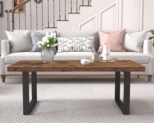 Rustic Wooden and Metal Coffee Table, 47 Inch