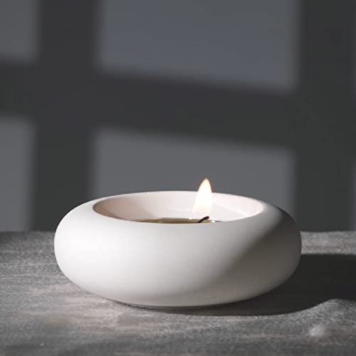 Nordic Pebble Tealight Holder in White Cement
